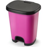 Kunststof afvalemmer/vuilnisemmer/pedaalemmer in het roze/zwart van 18 liter met deksel/pedaal 33 x 28 x 40 cm