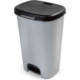 Kunststof afvalemmers/vuilnisemmers grijs 50 liter met zwarte deksel en pedaal - Vuilnisbakken/prullenbakken