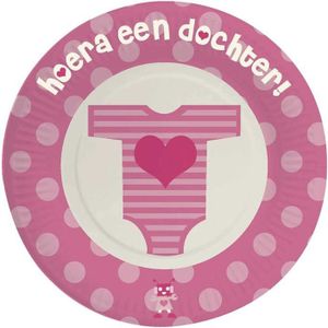 8x stuks Wegwerp bordjes geboorte dochter/meisje van karton 18 cm - Kraamvisite - Kraamfeest - Babyshower - Feestartikelen