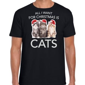 Kitten Kerstshirt / Kerst t-shirt All i want for Christmas is cats zwart voor heren - Kerstkleding / Christmas outfit