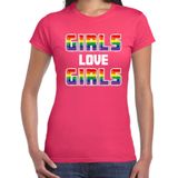 Bellatio Decorations Gay Pride shirt - girls love girls - regenboog - dames - roze