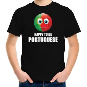 Portugal Happy to be Portuguese landen t-shirt met emoticon - zwart - kinderen -  Portugal landen shirt met Portugese vlag - EK / WK / Olympische spelen outfit / kleding