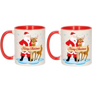 4x stuks kerstmokken Rudolph en Santa beker - 300 ml - keramiek - koffiebeker