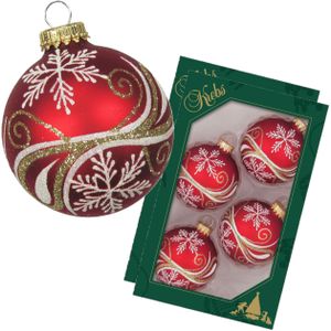 Krebs luxe gedecoreerde kerstballen - 16x stuks - rood - 7 cm