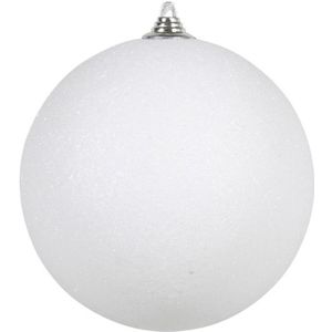 4x Witte grote glitter kerstbal 13,5 cm - hangdecoratie / boomversiering glitter kerstballen