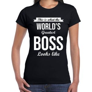 Worlds greatest boss cadeau t-shirt zwart voor dames - verjaardag / kado shirt voor een baas / bazin / werkgever