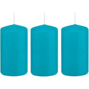 4x Turquoise blauwe cilinderkaarsen/stompkaarsen 5 x 10 cm 23 branduren - Geurloze kaarsen turkoois blauw - Woondecoraties