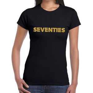 Seventies goud glitter t-shirt zwart dames - Jaren 70 kleding