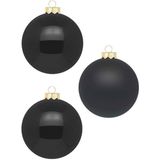 12x stuks Zwarte glazen kerstballen 10 cm glans en mat - Kerstboomversiering zwart