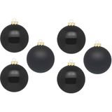 12x stuks Zwarte glazen kerstballen 10 cm glans en mat - Kerstboomversiering zwart