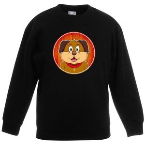 Kinder sweater zwart met vrolijke hond print - honden trui - kinderkleding / kleding