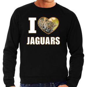 I love jaguars trui met dieren foto van een luipaard zwart voor heren - cadeau sweater luipaarden liefhebber