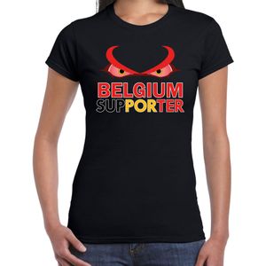 Belgium supporter fan t-shirt zwart EK/ WK voor dames - EK/ WK shirt / outfit