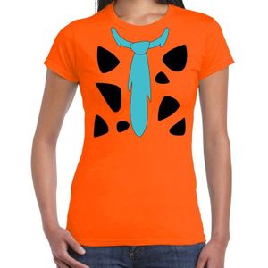 Fred holbewoner carnaval verkleed t-shirt oranje voor dames - Carnaval kostuum
