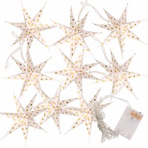 2x Kerstverlichting op batterijen lichtsnoer met witte papieren sterren 250 cm - Snoer met verlichte sterren - verlichting