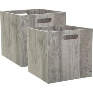 Set van 2x stuks opbergmand/kastmand 29 liter grijs/greywash van hout 31 x 31 x 31 cm - Opbergboxen - Vakkenkast manden