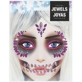 Plak diamantjes schedel / sugarskull gezicht versiering paars - Halloween gezicht make-up/schmink steentjes