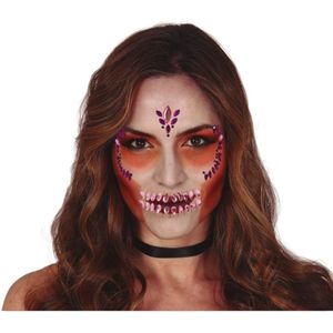 Plak diamantjes schedel / sugarskull gezicht versiering paars - Halloween gezicht make-up/schmink steentjes