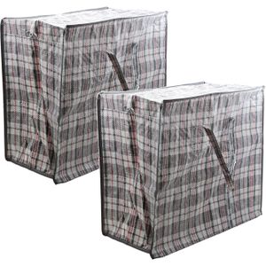 2x Stuks mega/jumbo/XXL waszak/wasgoedtas grijs geruit 55 x 30 cm van kunststof - Wasgoed tassen/zakken