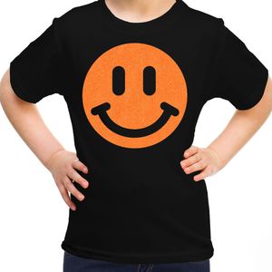 Bellatio Decorations Verkleed T-shirt voor meisjes - smiley - zwart - carnaval - feestkleding kind