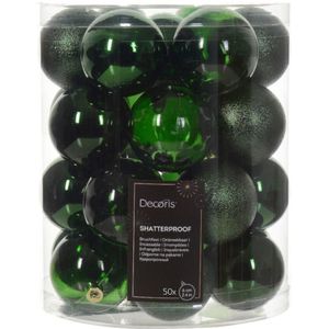 Decoris kerstballen - 50x stuks - 6 cm -kunststof - donkergroen