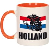 4x stuks Holland leeuw silhouette mok/ beker oranje wit 300 ml