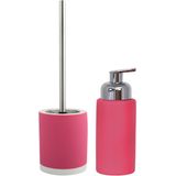 MSV Badkamer accessoires set - fuchsia roze - zeeppompje en wc/toilet-borstel