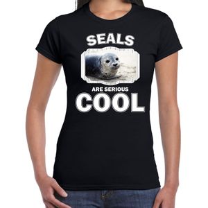 Dieren grijze zeehond t-shirt zwart dames - seals are serious cool shirt - cadeau t-shirt zeehonden/ zeehond liefhebber