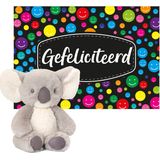 Keel toys - Cadeaukaart A5 Gefeliciteerd met superzacht knuffeldier koala 14 cm