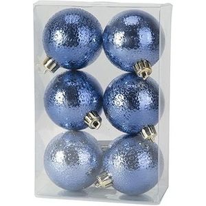 18x Donkerblauwe kunststof kerstballen 6 cm - Cirkel motief - Onbreekbare plastic kerstballen - Kerstboomversiering donkerblauw