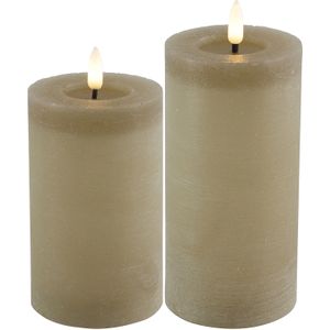 LED Kaarsen/Stompkaarsen - set 2x - Beige - D7,5 X H15 en H20 cm - Warm Wit