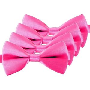 4x Roze verkleed vlinderstrikjes 12 cm voor dames/heren - Roze thema verkleedaccessoires/feestartikelen - Vlinderstrikken/vlinderdassen met elastieken sluiting
