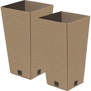 Prosperplast Plantenpot/bloempot - 2x - buiten - kunststof - lichtbruin - Eco wood look - D29 x H55 cm