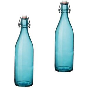 Set van 2 stuks turquoise giara flessen met beugeldop - Woondecoratie giara fles - Turqouise weckflessen