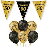 Paperdreams Luxe Abraham/50 jaar feest set - Ballonnen &amp; vlaggenlijnen - zwart/goud - 13x stuks