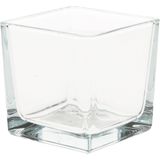 12x Glazen theelichten/waxinelichten kaarsenhouders vierkant transparant 8 x 8 cm