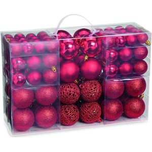 100x Rode kunststof kerstballen 3, 4 en 6 cm - Glans/mat/glitter - Rood - Kerstboom versiering/decoratie