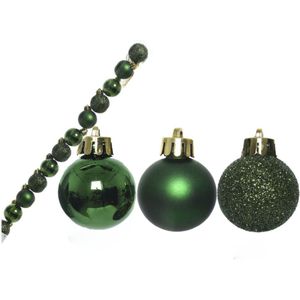 14x Kleine donkergroene kunststof kerstballen 3 cm - glans/mat/glitter - Kerstversiering donkergroen