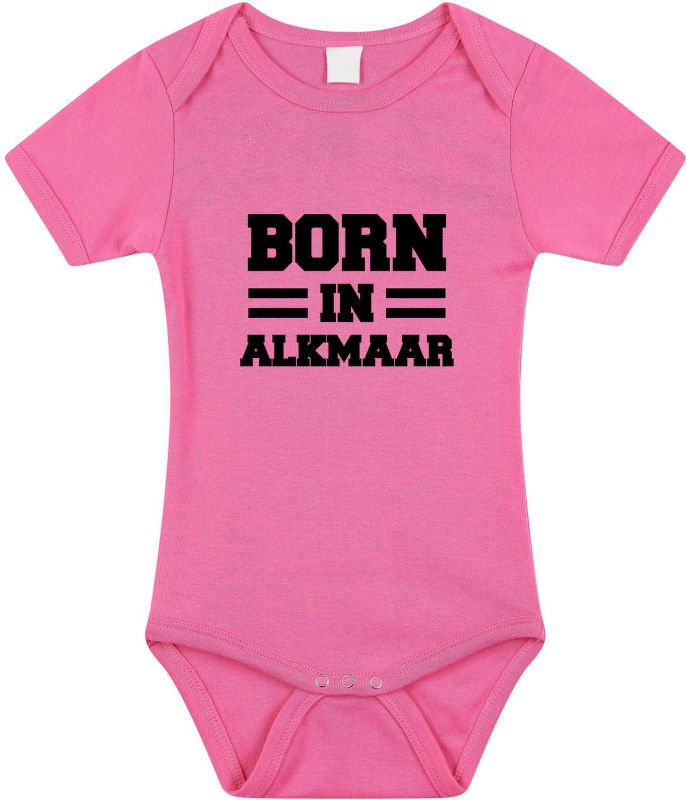 Born in Alkmaar tekst baby rompertje roze meisjes - Kraamcadeau - Alkmaar geboren cadeau