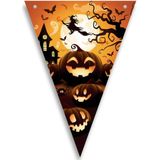 Halloween/horror thema vlaggenlijn - 3x - pompoen - kunststof - 400 cm - griezelige vlaggetjes versiering