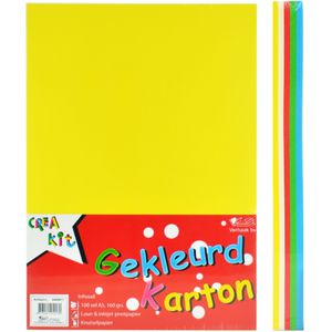 200 x gekleurd A5 karton vellen 160 gr - 200 vellen tekenkarton - Knutselkarton/knutselpapier gekleurd A5 karton