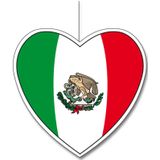 5x stuks mexico vlag hangdecoratie hartjes vorm karton 14 cm - Brandvertragend - Feestartikelen/decoraties