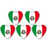 5x stuks mexico vlag hangdecoratie hartjes vorm karton 14 cm - Brandvertragend - Feestartikelen/decoraties