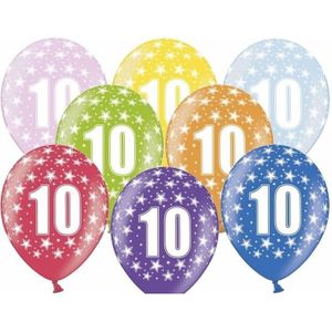 24x Ballonnen 10 jaar thema met sterretjes - Leeftijd/jubileum feestartikelen en versiering