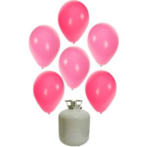 20x Helium ballonnen 27 cm roze/licht roze + helium tank/cilinder  - Meisje geboorte versiering - Babyshower