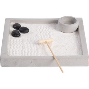 Esschert Design Japanse zen tuin voor thuis/kantoor - grijs - 20 x 20 cm - minituin