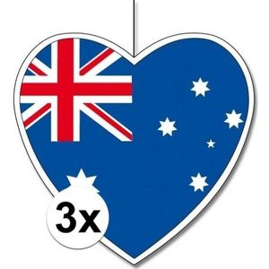 3x Hangdecoratie hart Australie14 cm - Australische vlag WK landen versiering