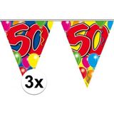 3x stuks leeftijd versiering vlaggenlijnen / vlaggetjes / slingers 50 jaar geworden thema 10 meter