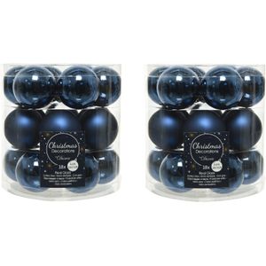 54x stuks kleine kerstballen donkerblauw (night blue) van glas 4 cm - mat/glans - Kerstboomversiering