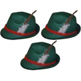 3x Groene Tiroler hoedjes verkleedaccessoires voor volwassenen - Oktoberfest/bierfeest feesthoeden - Alpenhoedje/jagershoedje